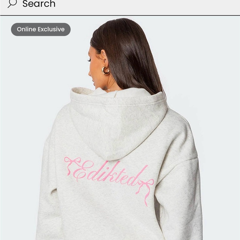 Edikted Light Gray Hoodie with Pink Script